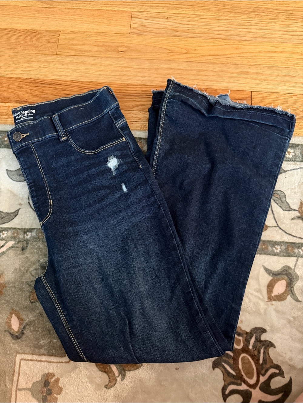 Dark Wash Distressed Flare Jeans